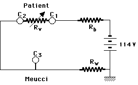 Equivalent circuit of Antonio Meucci 's first experiment