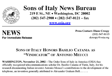 Riconoscimento dell'OSIA a Basilio Catania
