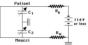 Equivalent circuit of Antonio Meucci 's second experiment for transmission of human voice